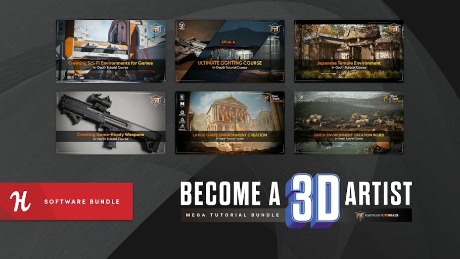 TrackTutorials's tweet card. Unlock your creativity—become a 3D artist today with our Mega Tutorial Bundle of game development assets for Unreal Engine & Unity.