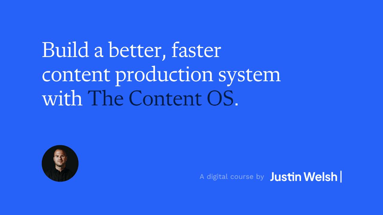 thejustinwelsh's tweet card. The Content OS is a multi-step system for creating a high-quality newsletter and 6-12 pieces of high-performance social media content each week.