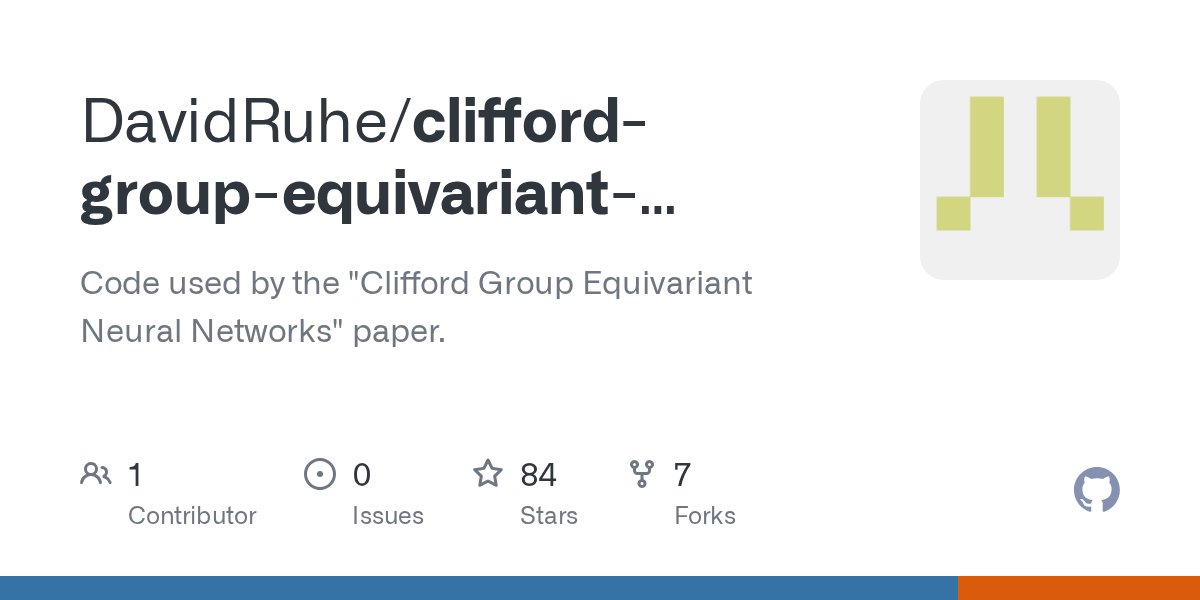 djjruhe's tweet card. Code used by the "Clifford Group Equivariant Neural Networks" paper. - DavidRuhe/clifford-group-equivariant-neural-networks