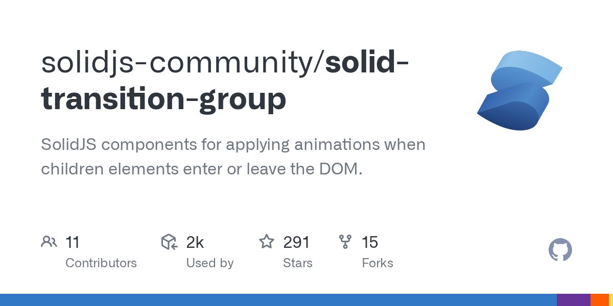 trusktr's tweet card. SolidJS components for applying animations when children elements enter or leave the DOM. - solidjs-community/solid-transition-group