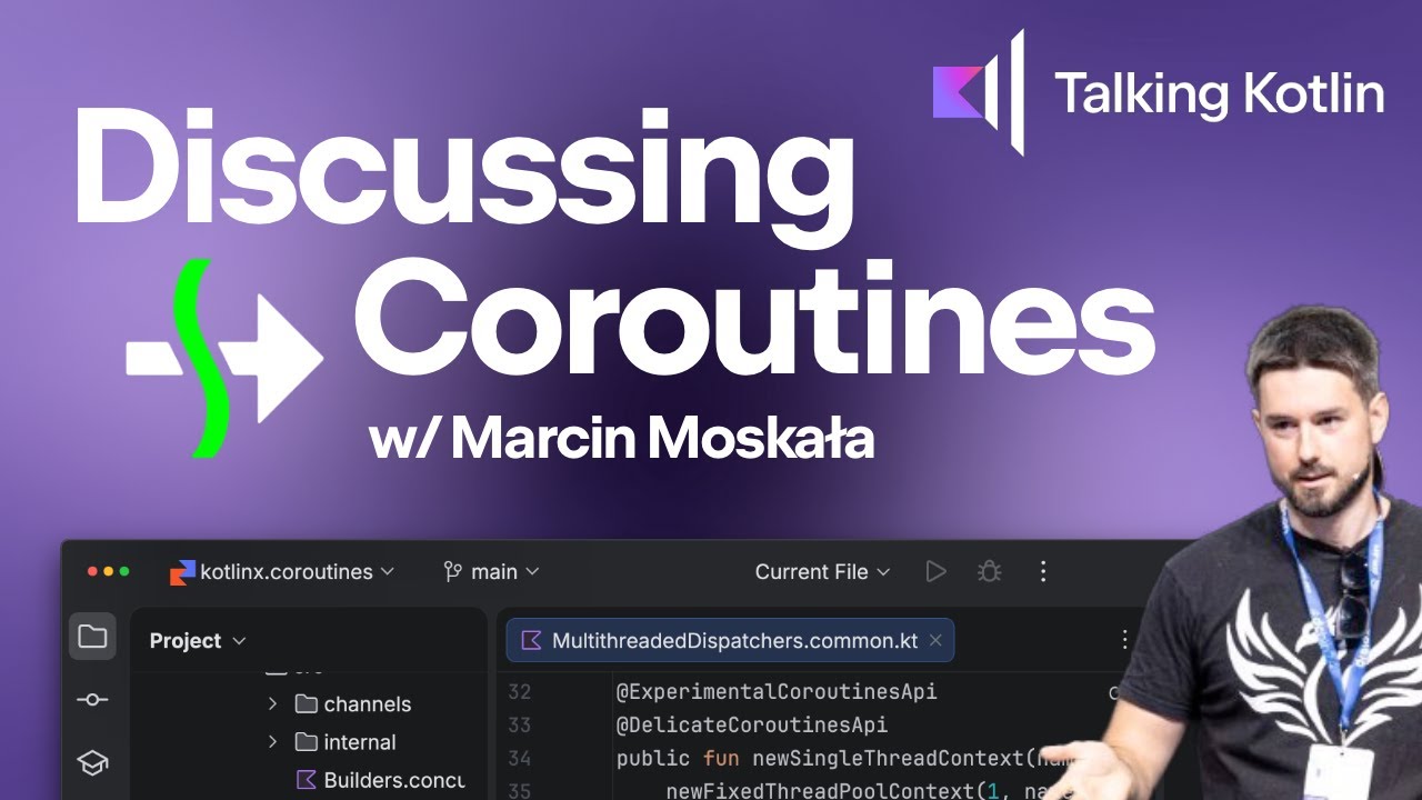 kotlin's tweet card. Discussing Kotlin Coroutines with Marcin Moskała | Talking Kotlin 141