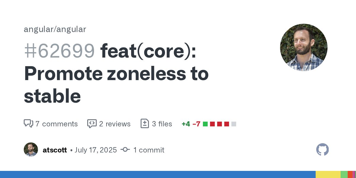 Enea_Jahollari's tweet card. This commit moves zoneless from developer preview to stable and updates the roadmap to indicate it is ready for production use.