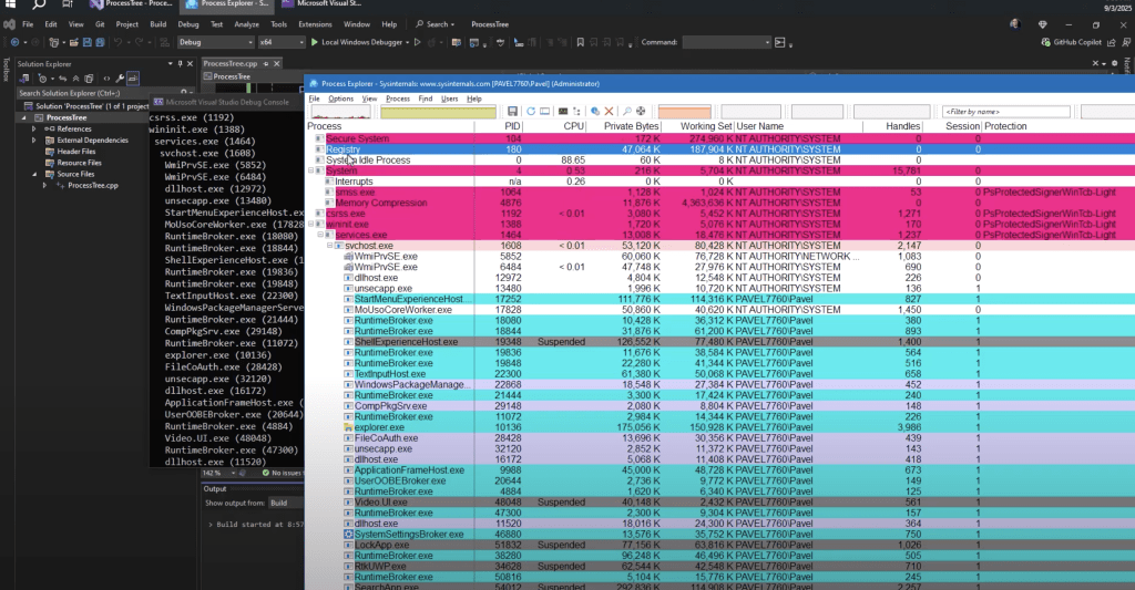 zodiacon's tweet card. Learn how Windows builds process trees, why some processes appear parentless, how PIDs are reused, and how to code your own version in C++.
