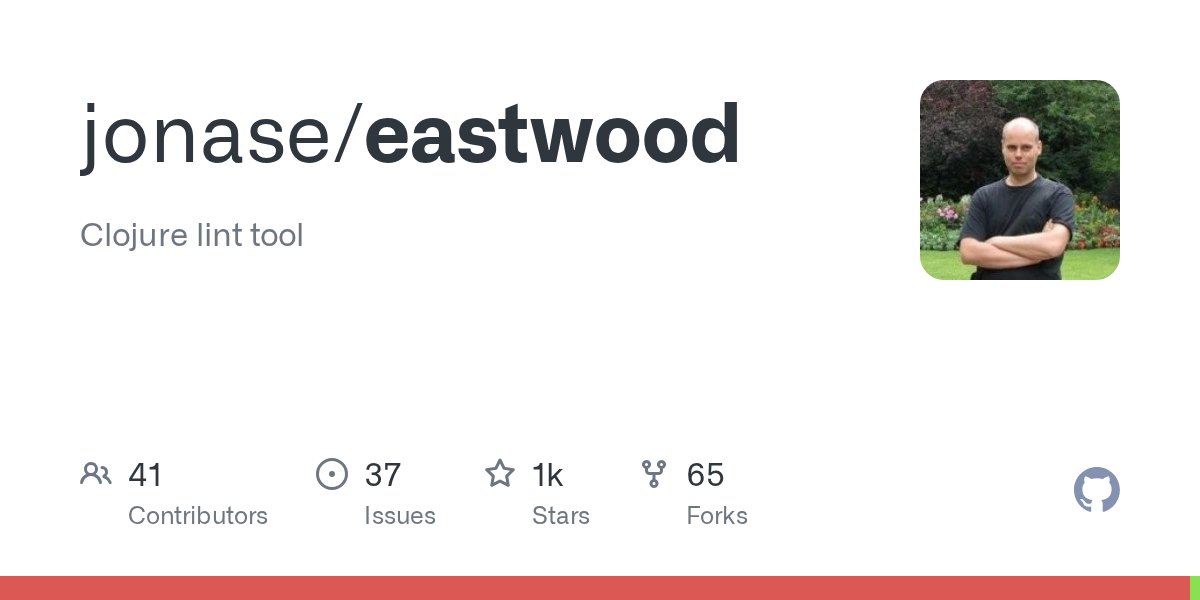 clojure_hispano's tweet card. Clojure lint tool. Contribute to jonase/eastwood development by creating an account on GitHub.