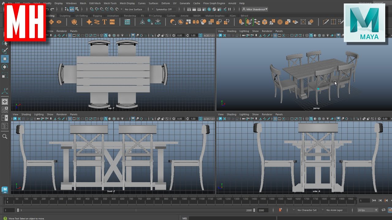 MHTutorials's tweet card. Maya tutorial : Furniture modeling series Part 2 - Dining Chairs