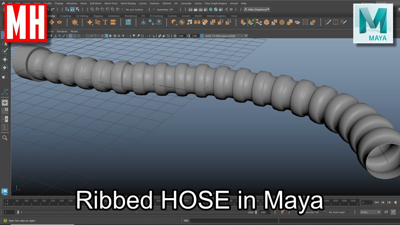 MHTutorials's tweet card. Maya 2025 3D Modeling : How to model a ribbed hose