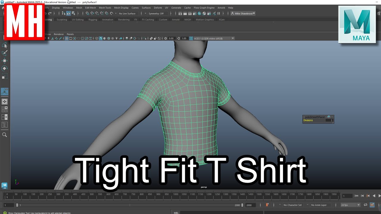 MHTutorials's tweet card. How to model a Tight Fit T Shirt in Maya 2025