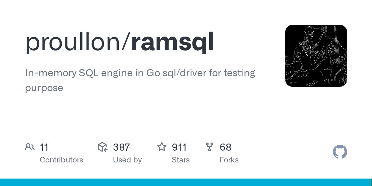 golang_news's tweet card. In-memory SQL engine in Go sql/driver for testing purpose - proullon/ramsql