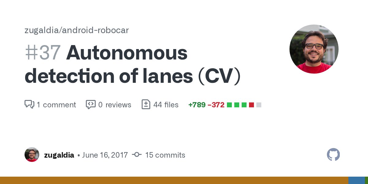 AndroidRobocar's tweet card. Methods to enable the Robocar to detect lanes using Computer Vision. Work in progress as I'm currently hitting an error with native methods: bytedeco/javacpp-presets#432.