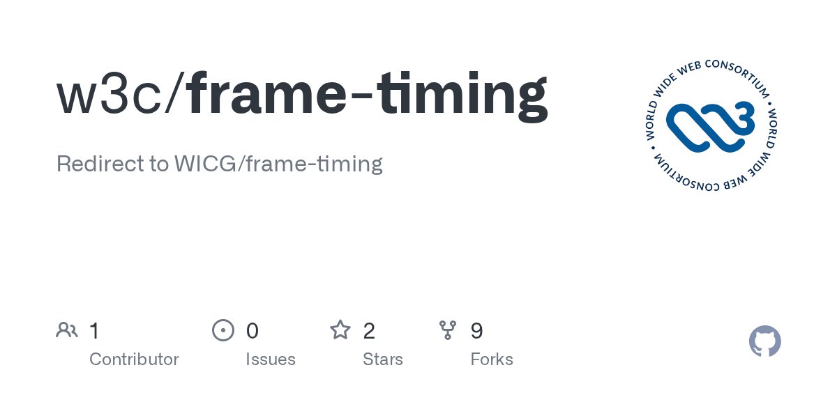 googledevs's tweet card. Redirect to WICG/frame-timing. Contribute to w3c/frame-timing development by creating an account on GitHub.