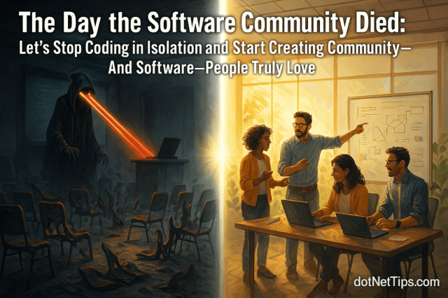 realDotNetDave's tweet card. The author reflects on the vital role of the software community in shaping their career as an engineer, emphasizing its decline post-COVID-19. They highlight the diminishing local user groups and c…