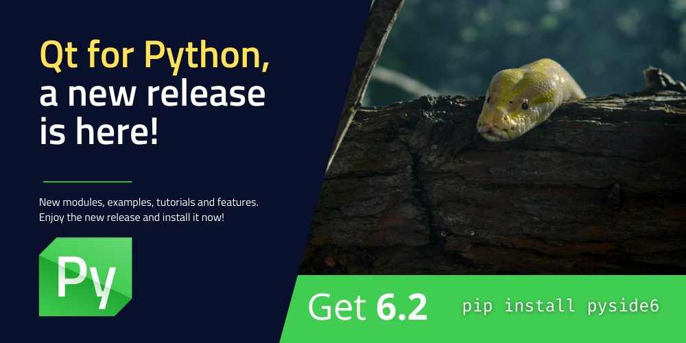 cmaureir's tweet card. New release of Qt for Python, the version 6.2.0 is available