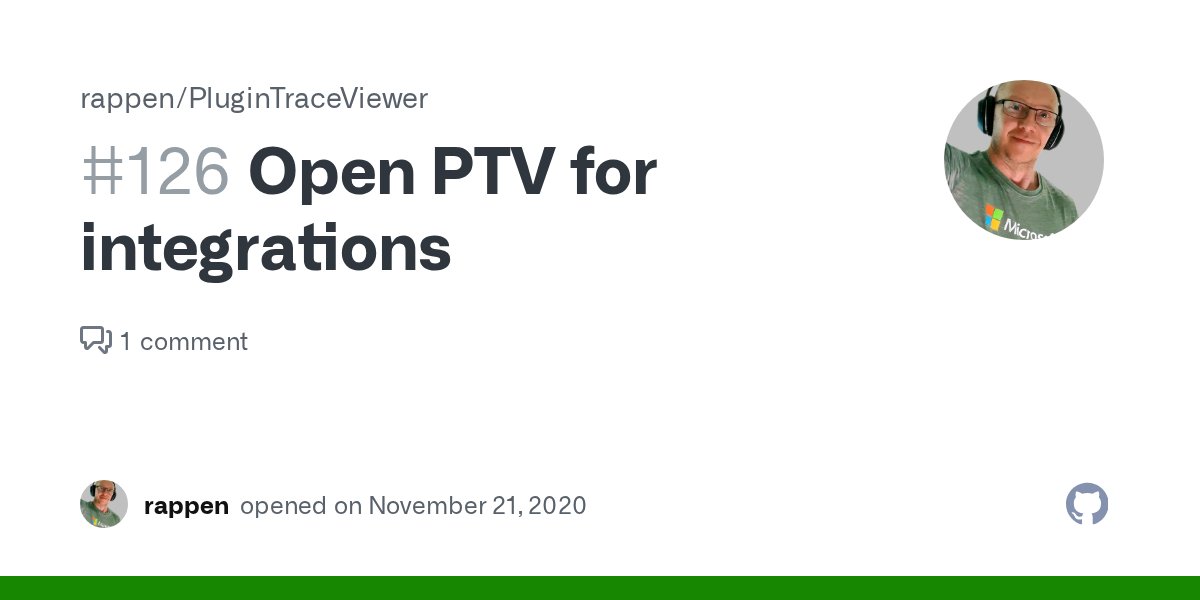 rappen's tweet card. Required for rappen/CustomActionTester#4 Allow passing parameters to filter by Plugin, Message, Entity, Correlation Id. And possibly more filters... Some kind of message structure is needed. Perhap...