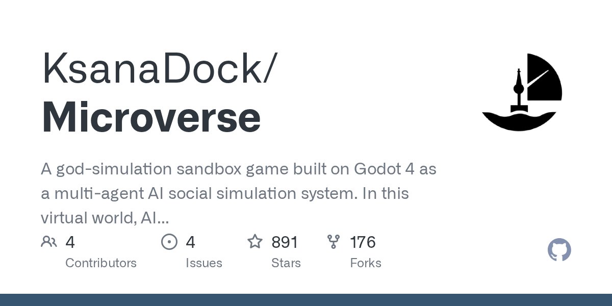 clxymox's tweet card. A god-simulation sandbox game built on Godot 4 as a multi-agent AI social simulation system. In this virtual world, AI characters possess independent thinking and memory, capable of autonomous soci...