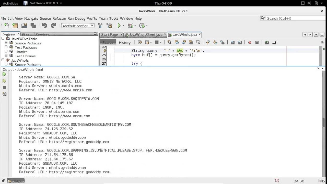 Java_Buddy's tweet card. Query InterNIC server's whois