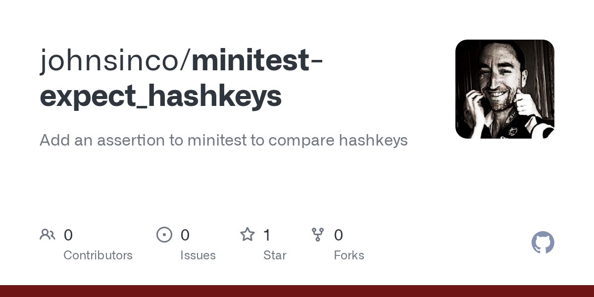 john_s_in_co's tweet card. Add an assertion to minitest to compare hashkeys. Contribute to johnsinco/minitest-expect_hashkeys development by creating an account on GitHub.