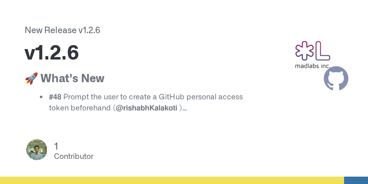 _codeforgood's tweet card. 🚀 What's New #48 Prompt the user to create a GitHub personal access token beforehand (@rishabhKalakoti ) 📝 Docs #50 Minor grammatical fix (@fillerInk ) 🪲 Issues Addressed #23 👨‍💼 Committer...