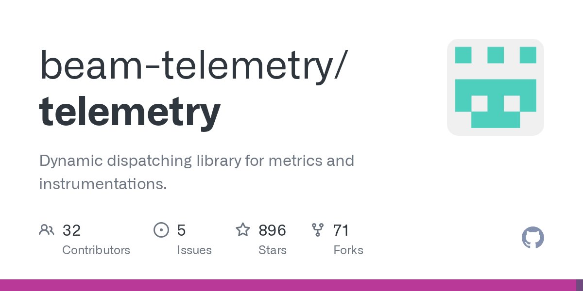awesome_elixir's tweet card. Dynamic dispatching library for metrics and instrumentations. - beam-telemetry/telemetry
