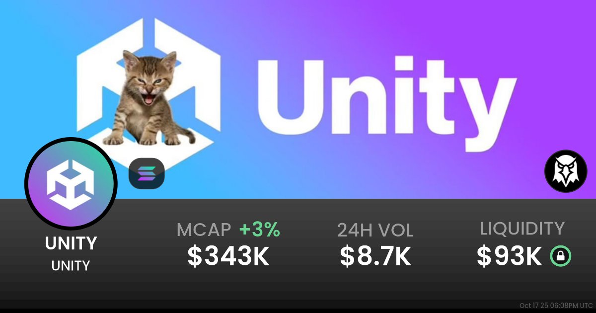 unity_on_solana's tweet card. $0.0003432 UNITY (UNITY) realtime price charts, trading history and info - UNITY / SOL on Solana / Raydium