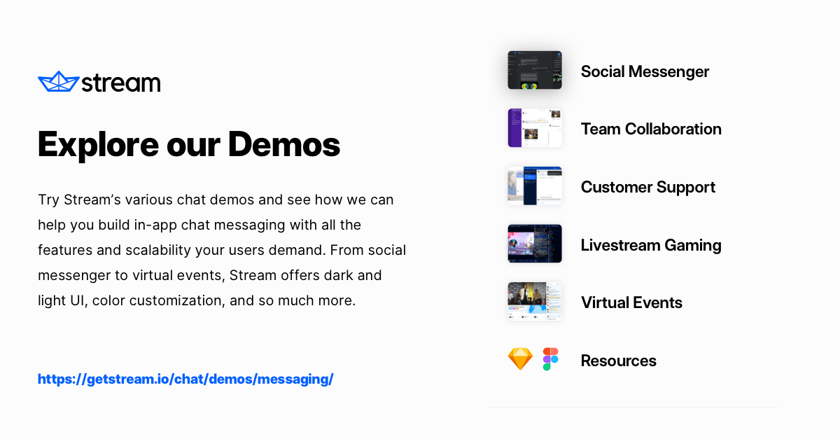 getstream_io's tweet card. Team Chat Demo - Group Chat Example App