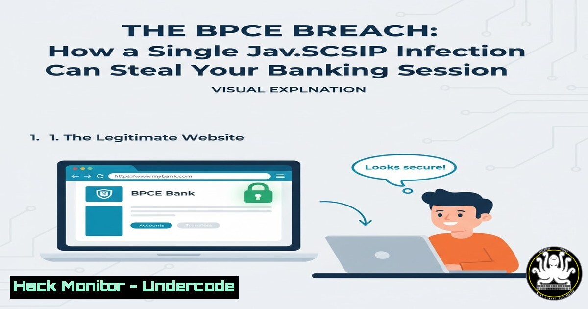 UndercodeUpdate's tweet card. The BPCE Breach: How a Single JavaScript Infection Can Steal Your Banking Session - "Undercode Testing": Monitor hackers like a pro. Get real-time updates,