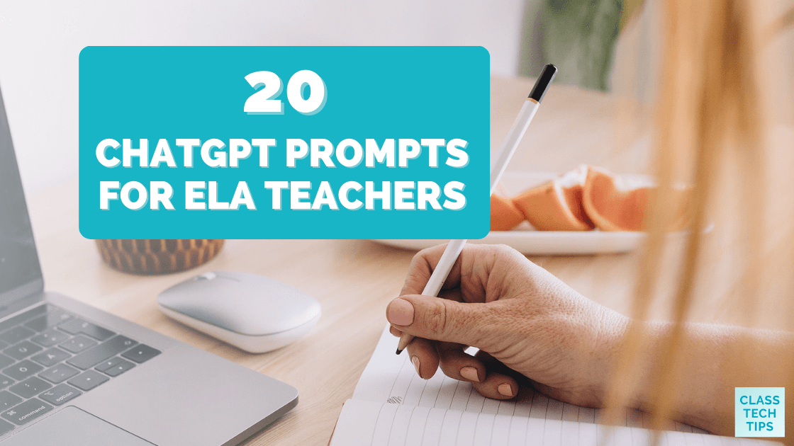 ClassTechTips's tweet card. Harness the power of AI! Explore 20 innovative ChatGPT prompts for ELA teachers looking to invigorate classroom discussion and instruction.