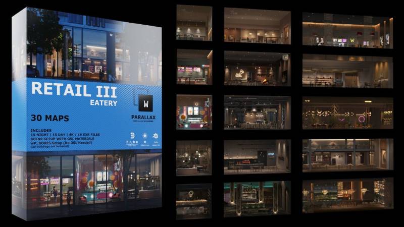 Cgtricksdotcom's tweet card. wParallax Retail 3 Collection Cafes and Restaurants Pack includes 15 unique, highly detailed interior spaces. Bring more life to your ground level wParallax Retail 3_One-Click-Interiors for Archviz