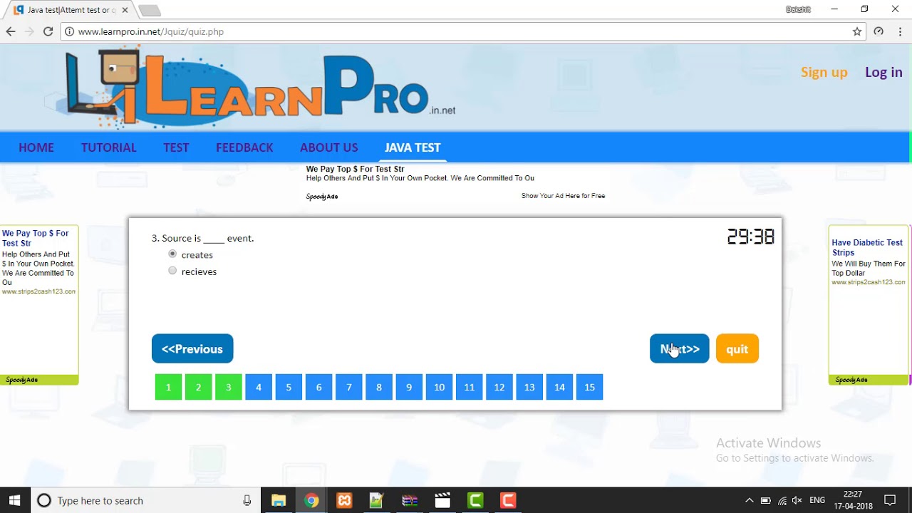 learnpro_in_net's tweet card. Java test on learnpro.in.net