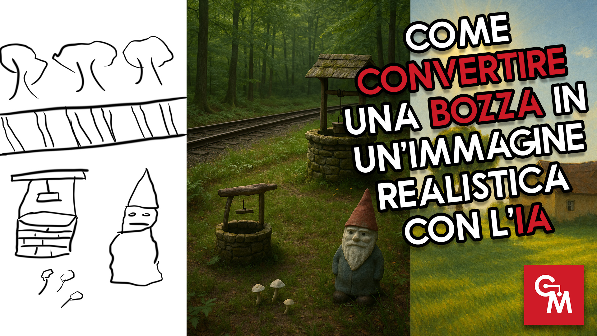 ClaudiomasciC's tweet card. Come convertire una bozza in un'immagine realistica con l'IA: Creare un'immagine completa e realistica partendo da una semplice bozza sia digitale che