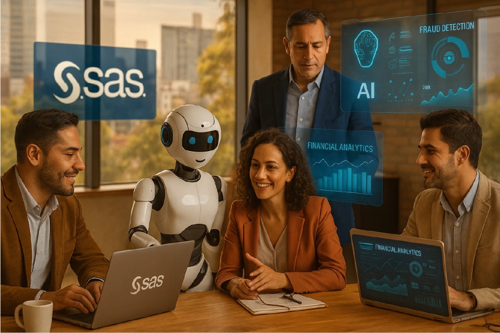 SASMexico's tweet card. Revolución IA en México: Agentes inteligentes transforman banca, seguros y negocios. Descubre aplicaciones, beneficios y retos clave.
