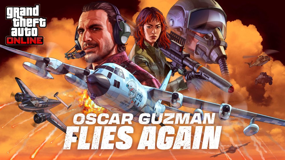 GTAForums's tweet card. Chart a new flight path for your arms trafficking business in Oscar Guzman Flies Again — the new GTA Online update coming on March 4. Take over a historic airstrip to serve as the launchpad and...