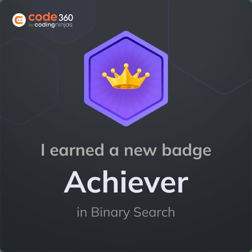 Shashi3k's tweet card. Congrats on earning your Achiever in Binary Search on Coding Ninjas Studio! 🌟 Showcase your hard-earned skills and knowledge with your network by sharing this badge. Keep learning and level up your...