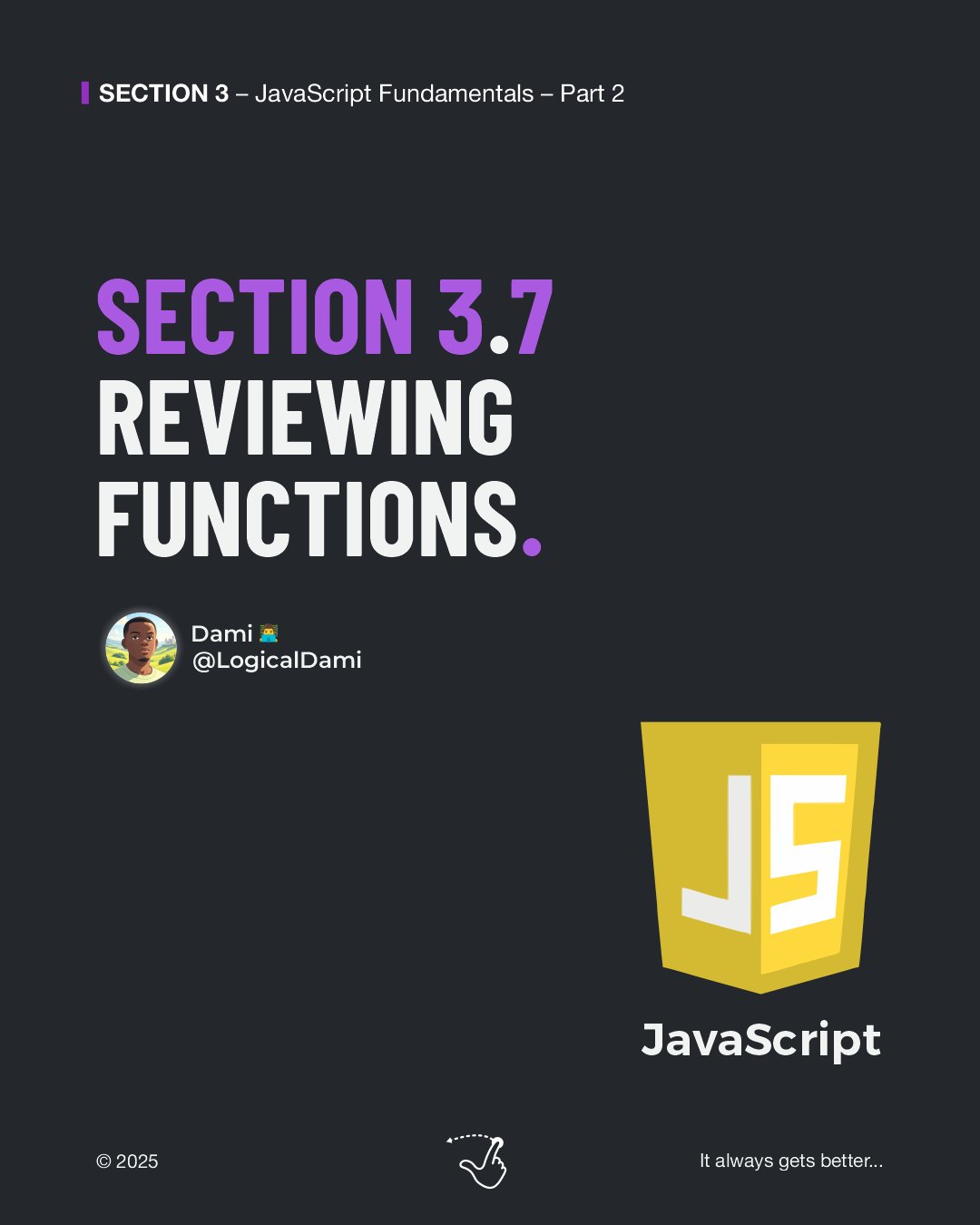 LogicalDami's tweet card. Learning JavaScript