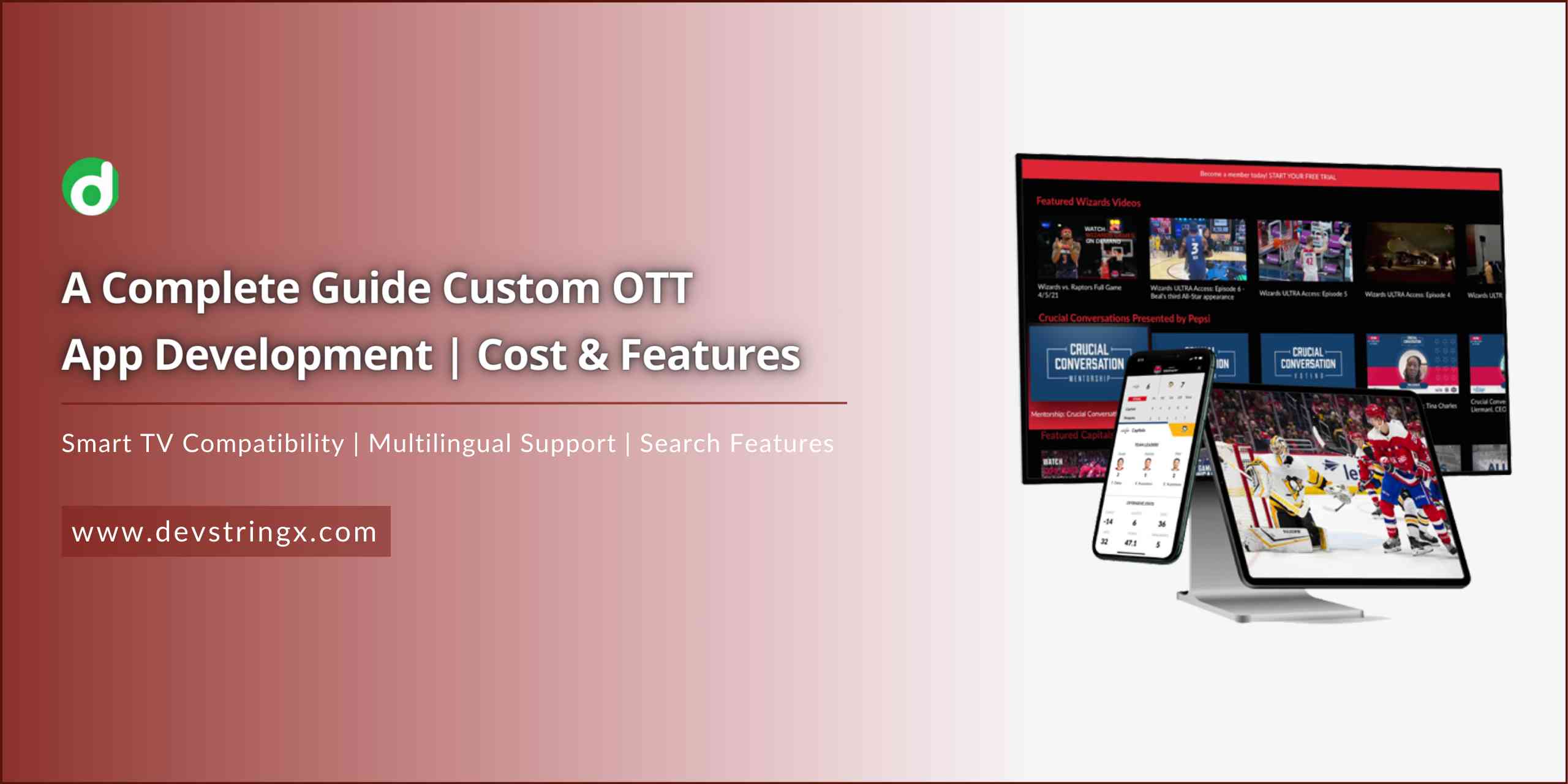 DevstringXS's tweet card. Checkout the detail guide on the the cost of custom OTT app development including features. It'll help you to design a cost effective bug free app.