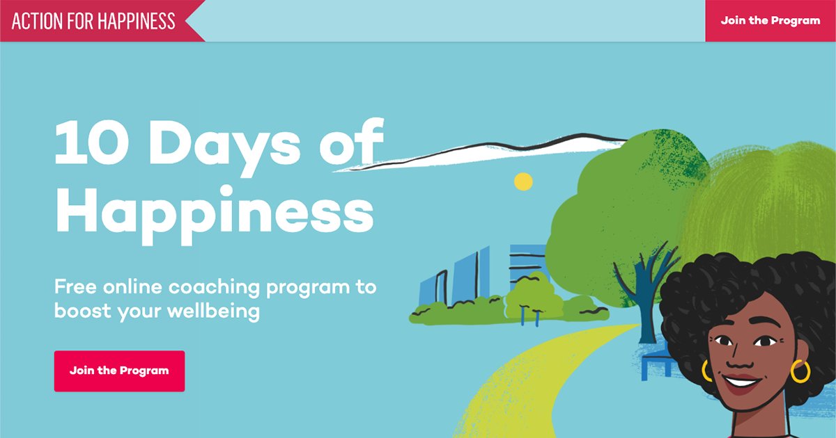 actionhappiness's tweet card. Free online program to boost your wellbeing