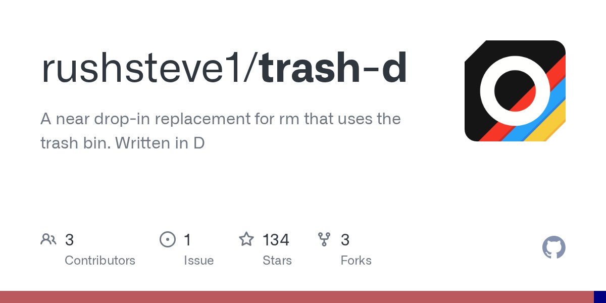 PythonicDroid's tweet card. A near drop-in replacement for rm that uses the trash bin. Written in D - rushsteve1/trash-d