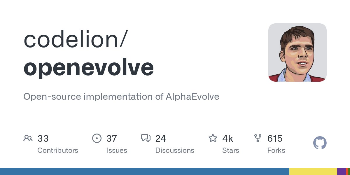 asankhaya's tweet card. Open-source implementation of AlphaEvolve. Contribute to codelion/openevolve development by creating an account on GitHub.