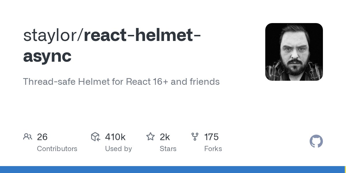 JavaScript1000's tweet card. Thread-safe Helmet for React 16+ and friends. Contribute to staylor/react-helmet-async development by creating an account on GitHub.