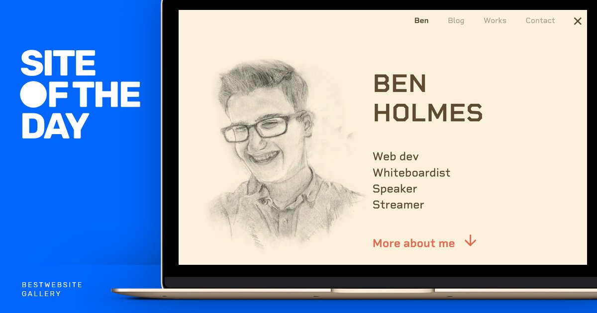 bestwebsite_'s tweet card. Ben Holmes — Site of the Day: 02. March 2023
