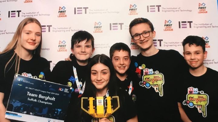 TeamBergholt's tweet card. Young Suffolk engineers come second in robot design at the national FIRST®… Dru Watts needs your support for Send Team Bergholt to the FLL International Open!