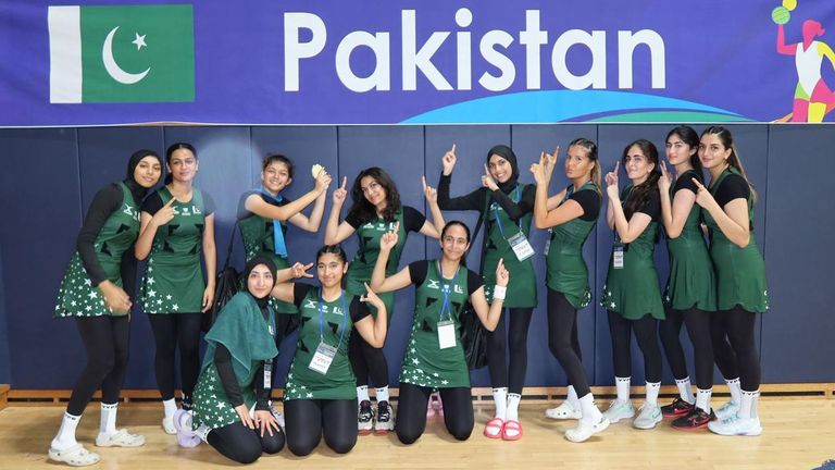 SkyNews's tweet card. The team are playing at the Asian Youth Netball Championship in South Korea - and hoping to inspire other girls to take up the sport.