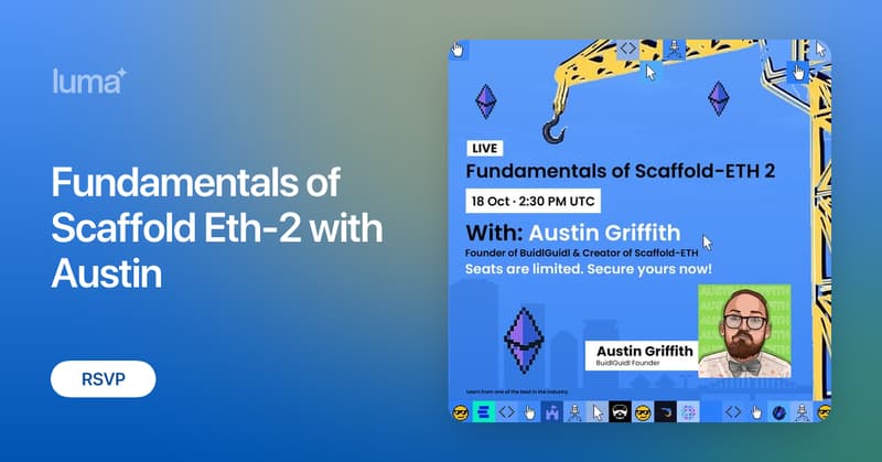 Raj_Dcoder's tweet card. Join Austin Griffith — Founder of BuidlGuidl and creator of Scaffold‑ETH — this Saturday, 18 October · 8:00 PM IST (2:30 PM UTC) for a live, hands-on workshop…