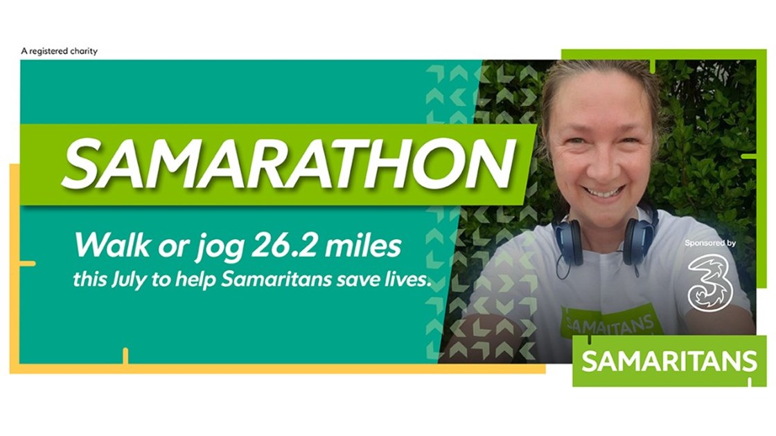 oraclewizardry's tweet card. Walk or jog 26.2 miles throughout July to help Samaritans save lives and prevent suicide.