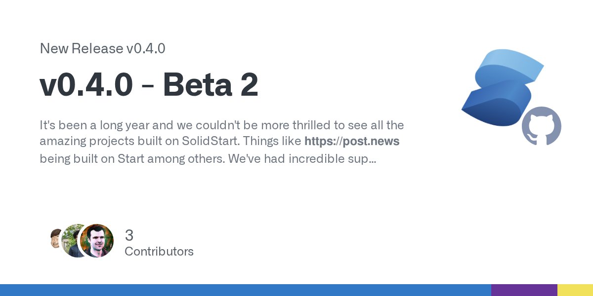 solid_js's tweet card. It's been a long year and we couldn't be more thrilled to see all the amazing projects built on SolidStart. Things like https://post.news being built on Start among others. We've had in...