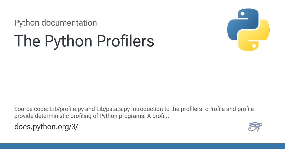 driscollis's tweet card. Source code: Lib/profile.py and Lib/pstats.py Introduction to the profilers: cProfile and profile provide deterministic profiling of Python programs. A profile is a set of statistics that describes...