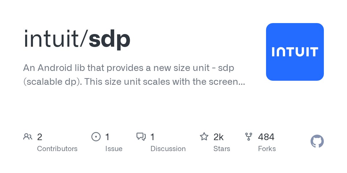 mhwazrh's tweet card. An Android lib that provides a new size unit - sdp (scalable dp). This size unit scales with the screen size. - intuit/sdp