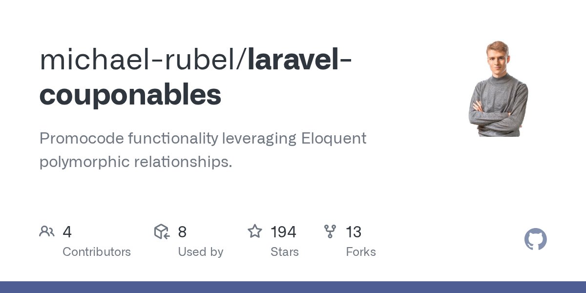 michael_backend's tweet card. Promocode functionality leveraging Eloquent polymorphic relationships. - michael-rubel/laravel-couponables