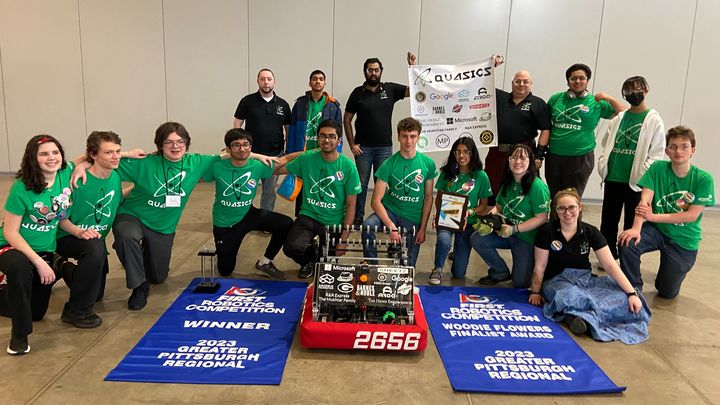 frobotics4150's tweet card. Quasics won the 2023 FIRST Robotics Competition - Greater Pittsburgh Regional an… Sean McMahon needs your support for Help Quasics get to Houston April 19-22!