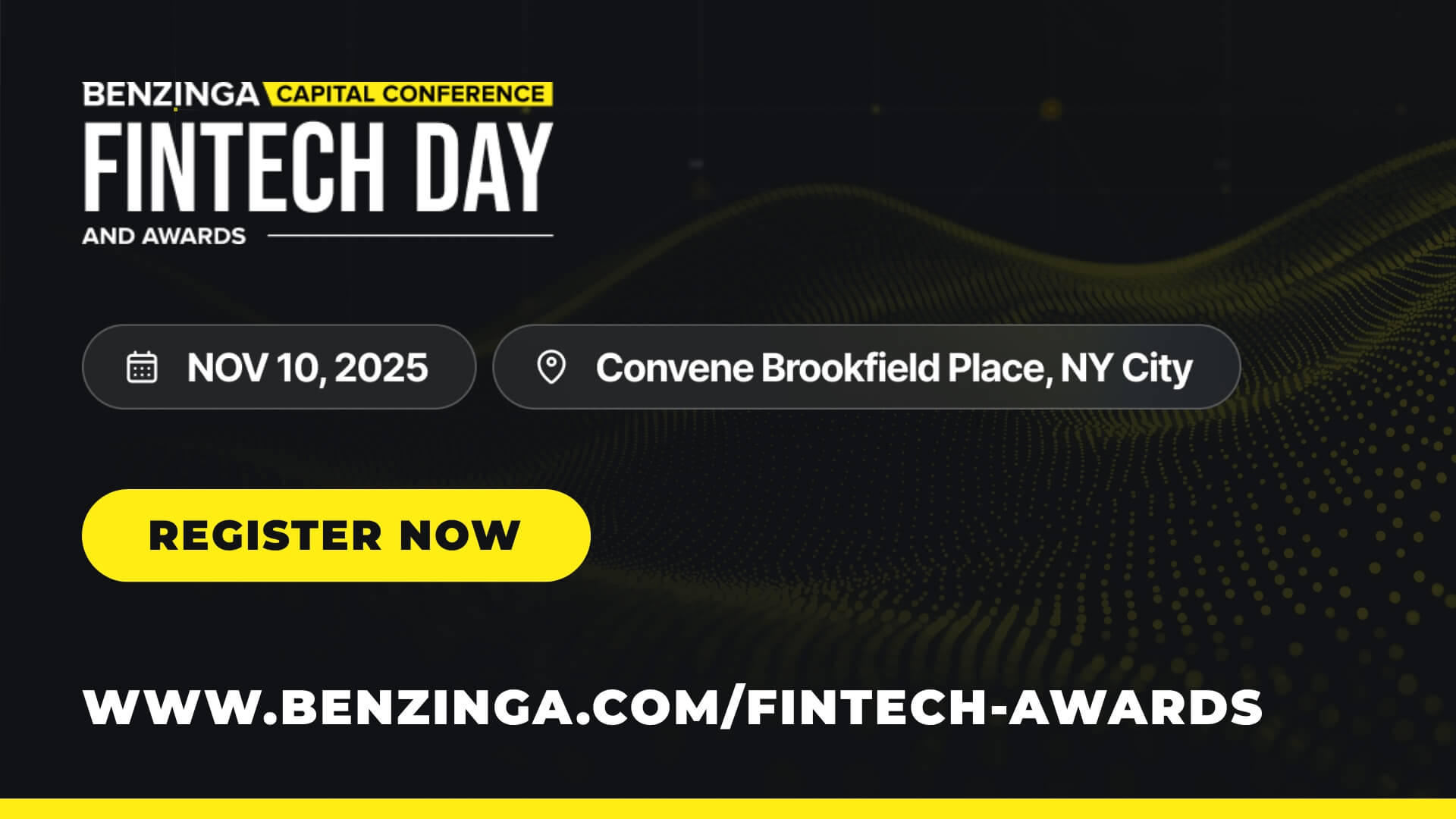 YIDeveloper's tweet card. The Benzinga Fintech Day and Awards 2025, the ultimate gathering for fintech innovators, investors, and industry leaders. Join us on November 10, 2025 in New York City for a transformative experience...
