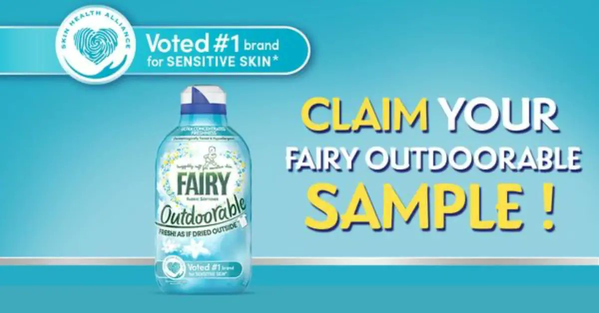 Getmefreesample's tweet card. Discover how to claim your free Fairy Non Bio Outdoorable sample, the #1 brand for sensitive skin that leaves your laundry smelling fresh.